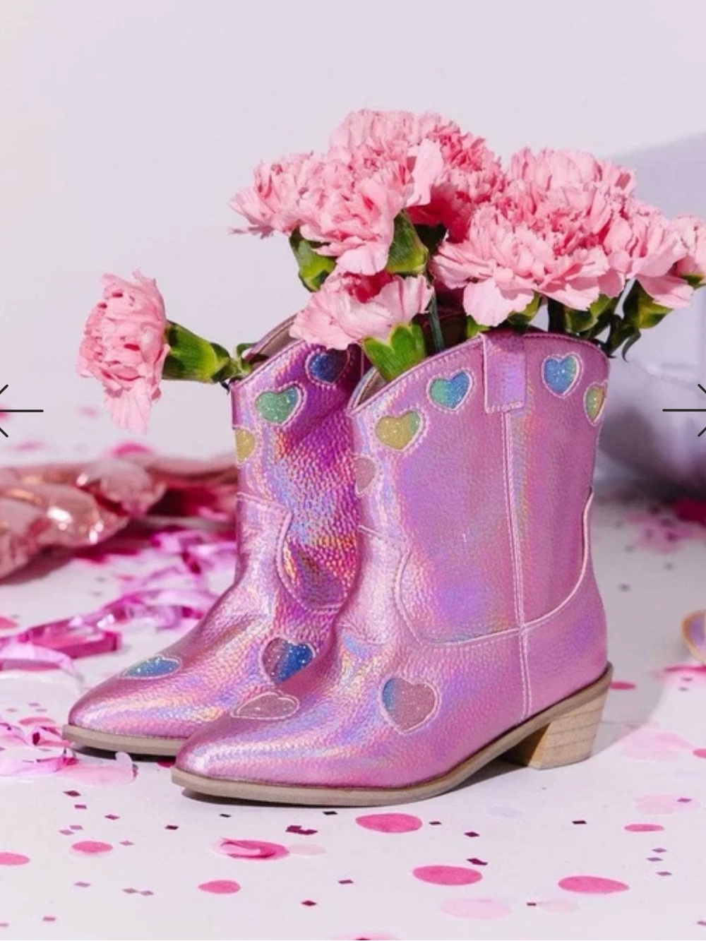 Lola + The Boys Iridescent Pink Heart Cowboy Boots